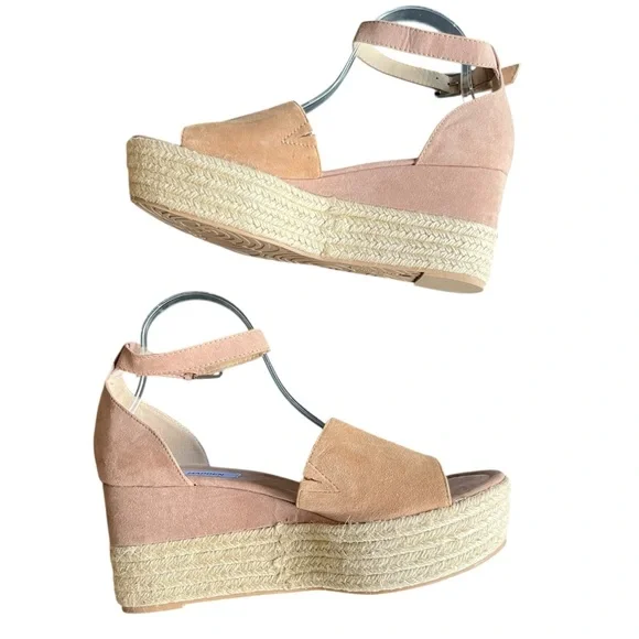 Steve Madden Apolo Espadrille Platform Wedges Sandals Size 10 Tan Suede Like New - Picture 7 of 8